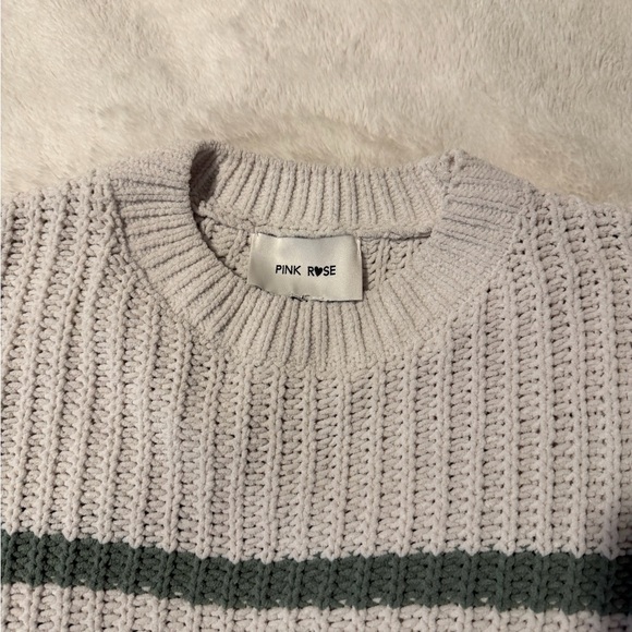 Women’s Striped Sweater in Cream and Green - Picture 2 of 4